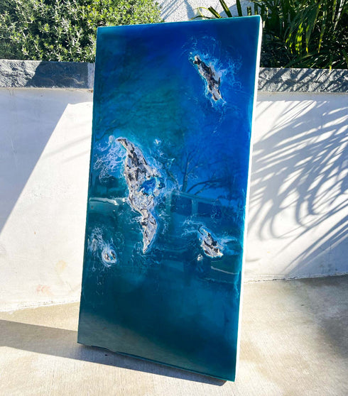 Deep blue epoxy resin  painting